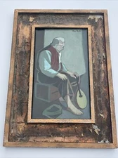 TREW HOCKER PAINTING ANTIQUE WPA ERA PORTRAIT MUSICIAN MANODLIN MODERNISM LISTED