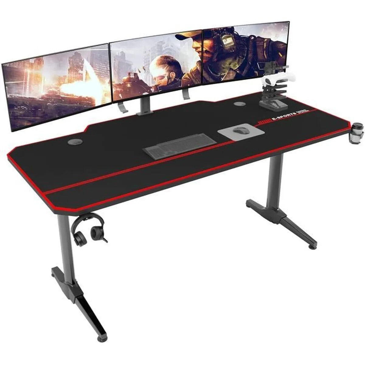 Bureau gamer noir 140x65x75 cm SogesHome avec grand tapis de souris et ports USB