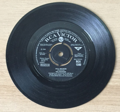 THE MONKEES - I'M A BELIEVER 7'', RCA VICTOR, RCA 1560 (1966) GD/FAIR