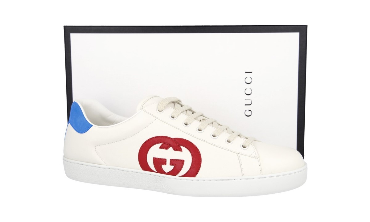 LUXURY GUCCI SNEAKERS SHOES 625783 1XG70 WHITE LEATHER NEW US 14