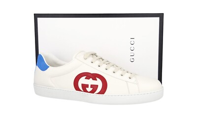 LUXURY GUCCI SNEAKERS SHOES 625783 1XG70 WHITE LEATHER NEW US 14