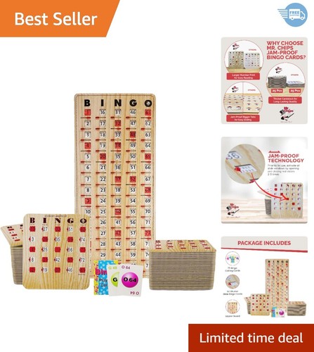 Complete Bingo Kit: 50 Jam-Proof Cards, Sliding Windows, & 1 Master Board in Tan