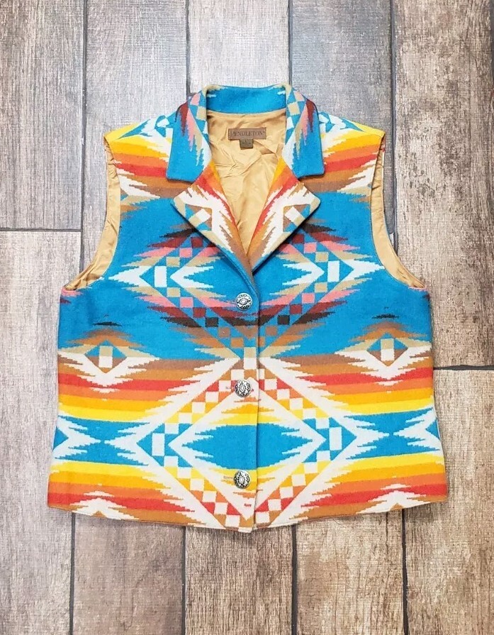PENDLETON ネイティブ柄 WOOL VEST L Vintage Pendlton Western Aztec Wool Vest Southwestern Turquoise