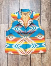 Vintage Pendlton Western Aztec Wool Vest Southwestern Turquoise Multi Unisex L