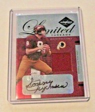 SONNY JURGENSEN 05 LEAF LIMITED THREADS GAME USED JERSEY AUTO 35/100 SIGNED CARD
