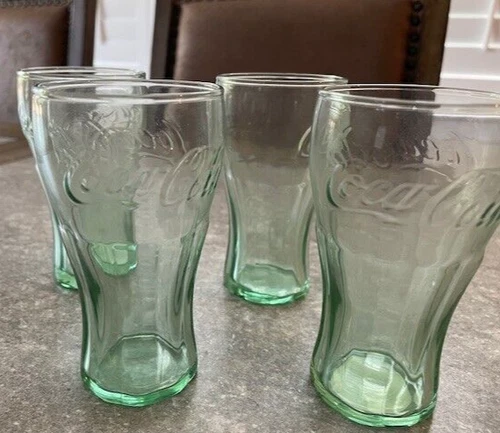 VINTAGE Coca-Cola Green Glasses 4.5” Mini Glasses Juice - Set Of 4