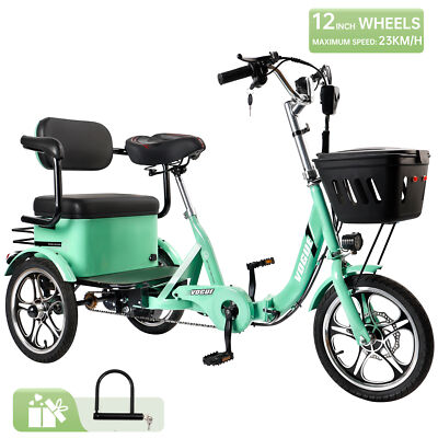 400W 48V 12A Elder Electric folding tricycle wheel e-trike with Rear Seat  Cyan