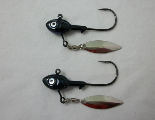 2 - 3/8 oz. - Underspin Jigs  Color: Black with Blue Glitter