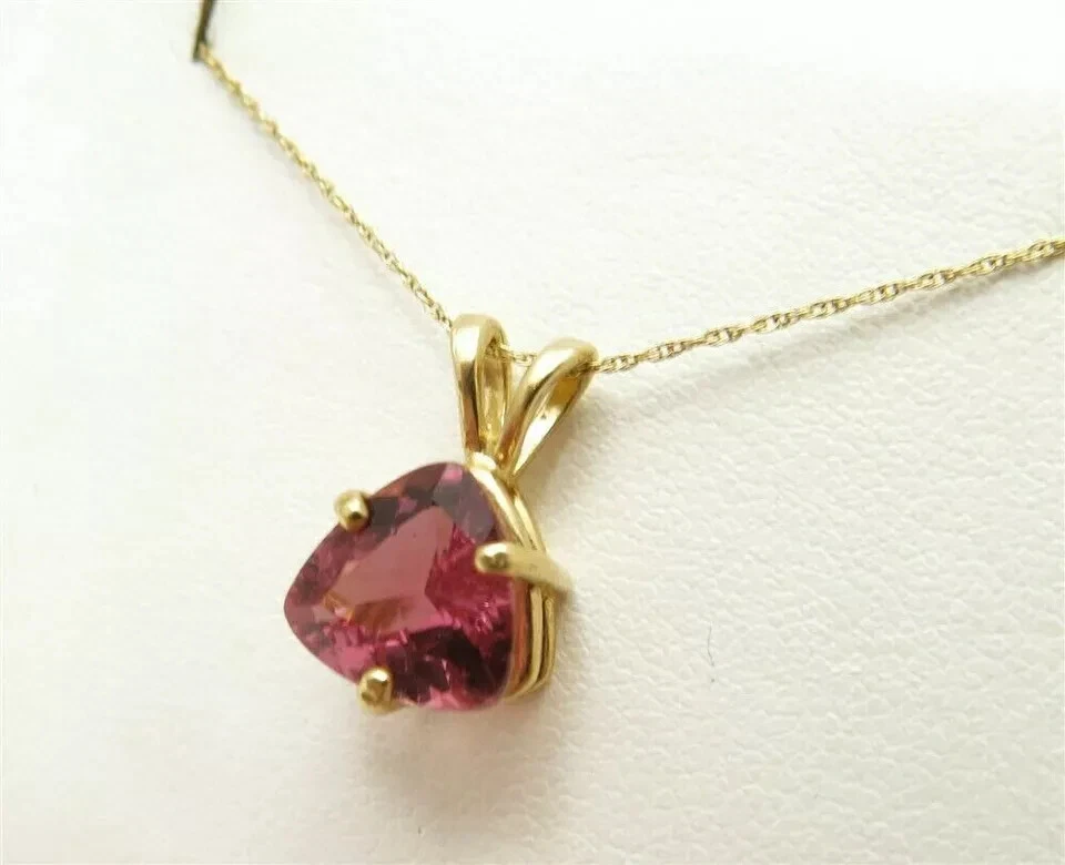 14K 镀黄金 18 英寸 1 克拉万亿切割实验室制造碧玺吊坠 — 第 2/4 张图片