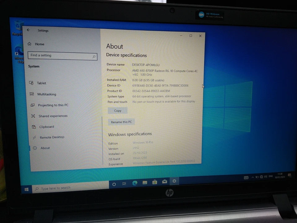 HP ProBook 455 G3 AMD A10 Radeon R6 7410 1.80GHZ 8GB RAM 128GB SSD *USED* - Image 2 of 4