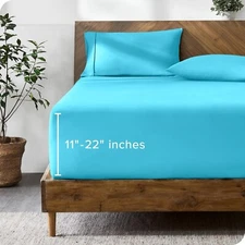Bare Home, Fitted Sheet, Aqua, Full