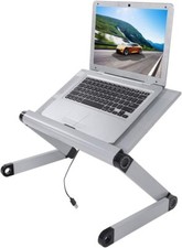 Adjustable Folding Laptop Desk Bed Tray Table with Built-In Cooling Fan Grey UK