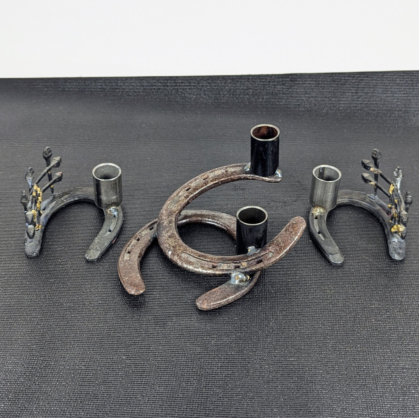 Horseshoe Candlestick Holders, Vintage Cowboy Decor - Metal Iron Art