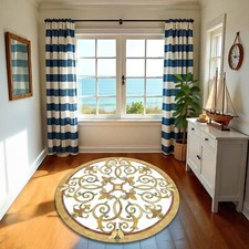 Tappeto Lavabile Rotondo Antiscivolo Modello Piastrelle, Tappeto Marmo Mosaico Tappeto Cucina