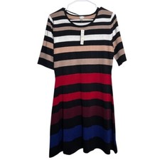 Spense Dress Women's Medium Sweater Knit Colorful Striped Short Sleeve NWT