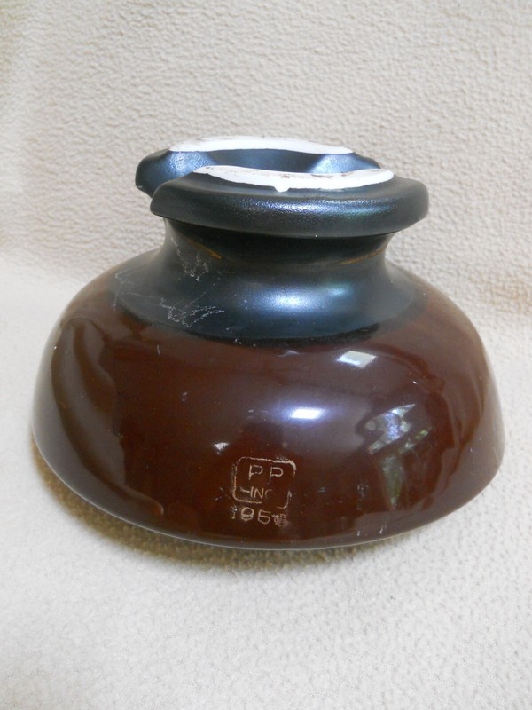 Vintage Large Brown Ceramic Electrical Insulator / PP Inc 1950