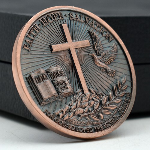 Moneda Desafío Cruz Jesucristo SANTA BIBLIA Medalla de Bronce Juan 3:16 Recuerdo - Imagen 9 de 12