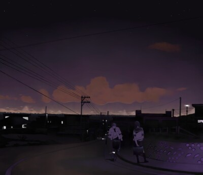 Anime power lines road night utility pole boys girls sky CCG Gaming Mat Desk