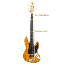 Glarry Gjazz Electric 5 String Bass Guitar Transparent Yellow With Bag