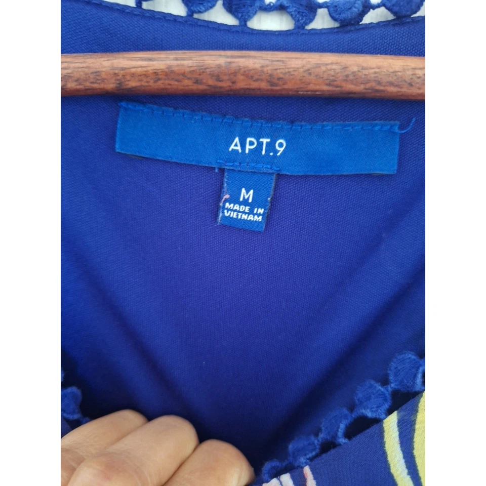 Apt. 9 Women Blue Floral Round Neck Tier Smocked High-Low Maxi Dress Size M - Image 4 of 4