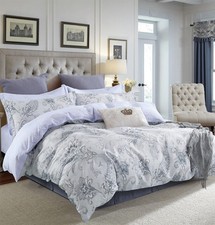 Cal King Size Grey Paisley Cotton Bed Set: 1 Duvet Cover 2 Pillow Shams c2887 
