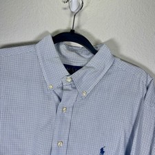 Ralph Lauren Classic Fit Dress Shirt Blue Checkered Button Down 17 1/2