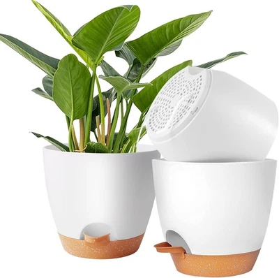 ACCMUZZY 20cm Plant Pots Indoor,3pcs Self Watering Plant Pots,House Indoor Plant Pot,Lar
