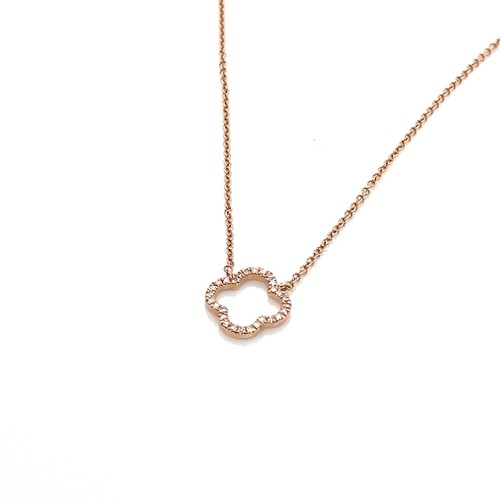 14k Rose Gold Diamond Clover Shaped Necklace