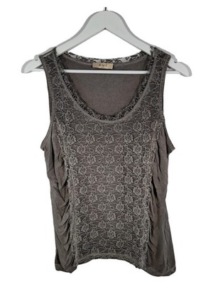 Oui Basics Damen Top mit Spitze Gr. 42/XL Grau Viskose Feminin
