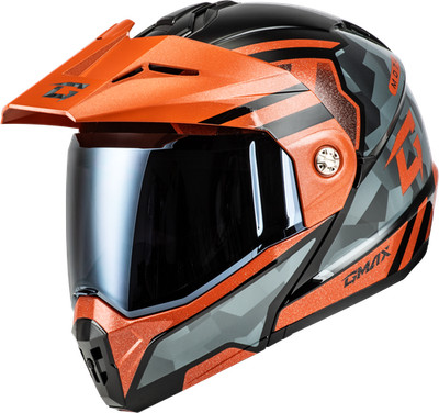 Gmax Md-74 Striker Modular Helmet W Smk Shield Blk/Gry/Or Mt Helmets