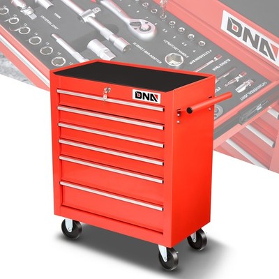 Red 6 Drawer Rolling Tool Trolley Cabinet w/ Locker+Key+Casters Multiple Storage