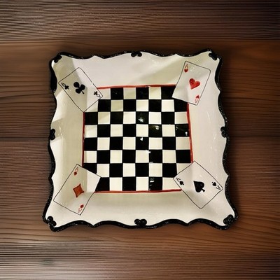Young's Heartfelt Kitchen Creations Aces & Checkerboard Ceramic Serving Platter