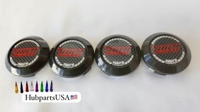 64mm Rays Volk Black and Red Wheel Center Caps 4 set