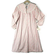 LANZ of SALZBURG Sz S Pink Tyrolean Floral 49" Flannel Nightgown Eyelet Trim NWT