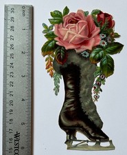 Vintage 1800 s Victorian Die Cut Scrap Ice Skate Boot Flowers 6