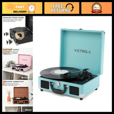 Bluetooth Suitcase Record Player - 3-Speed Turntable, Built-in Speakers, RCA  H