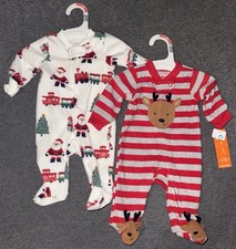 Carter  s Baby Girl Boy Santa Reindeer Fleece Sleeper One-Piece Newborn TB