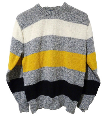 S/M Vtg 90s Gray Striped Wool Blend Boxy Grunge Rock Crewneck Men's Sweater