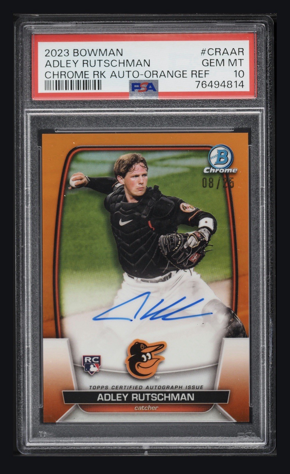 Adley Rutschman 2023 Bowman Chrome RC Auto Orange Refractor /25 PSA 10 Orioles