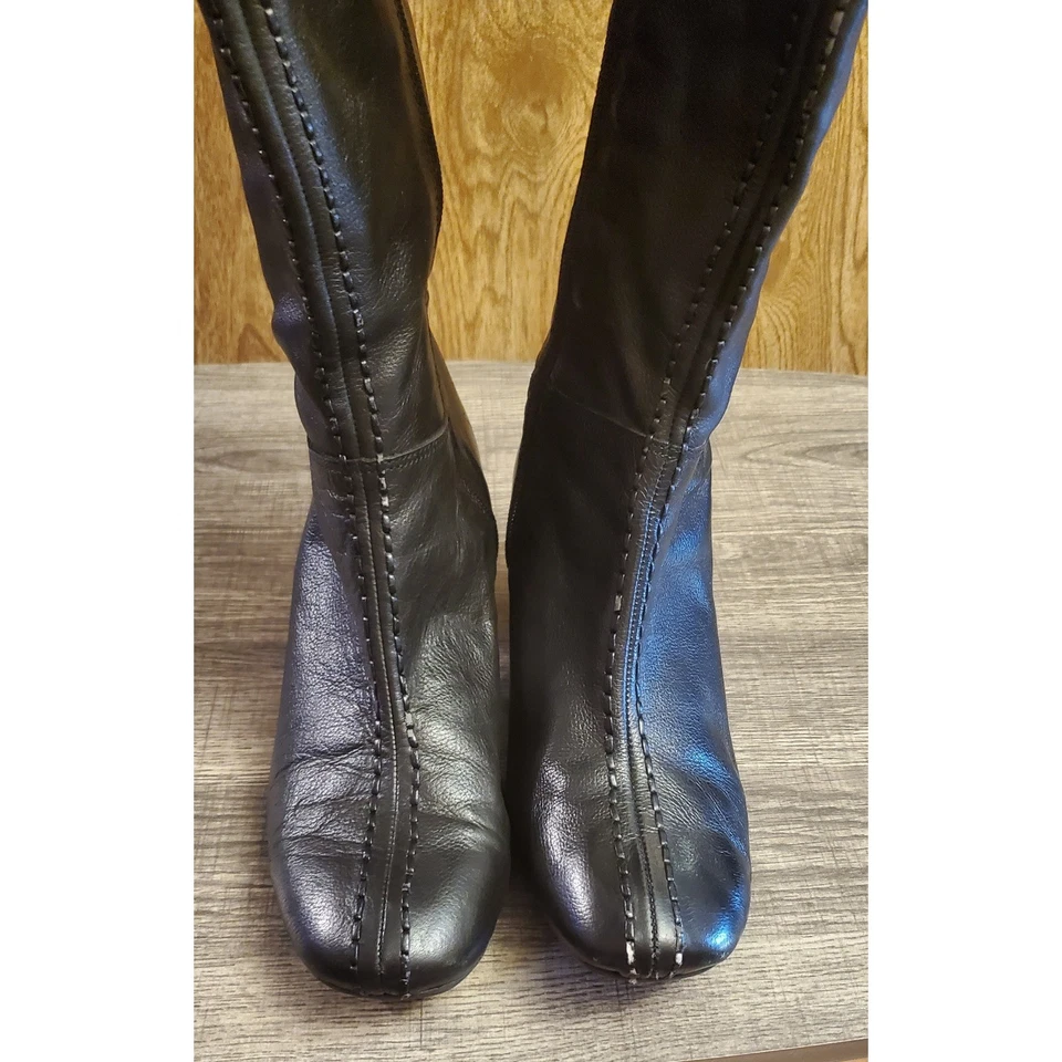 Botas de cuero Eddie Bauer de tacón con cremallera lateral para mujer talla 8 ancho pantorrilla negras Foto 3 de 4