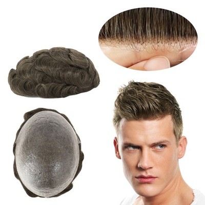 Toupee for Men Human Hair Replacement System 0.02mm Ultra Thin Skin Hairpieces#7