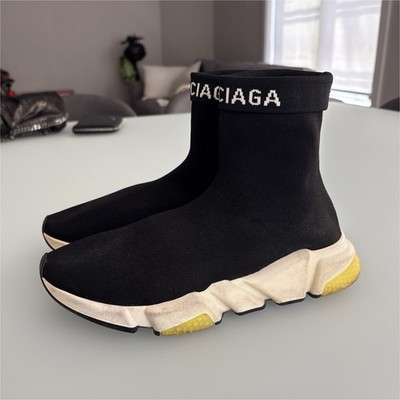 Balenciaga Speed Trainer Black Knit Sock Slip-On Sneakers High Top Rubber