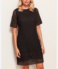 Sosandar Black Short Sleeve Lace Classic Midi Dress Size 8