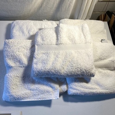 Set of 5 Yves Delorme Etoile White Cotton Modal Bath Towels - Made in Turkey