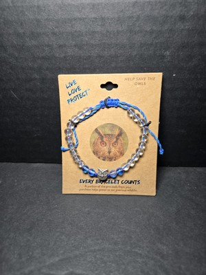 Live Love Protect Owls Blue Adjustable Beaded Bracelets