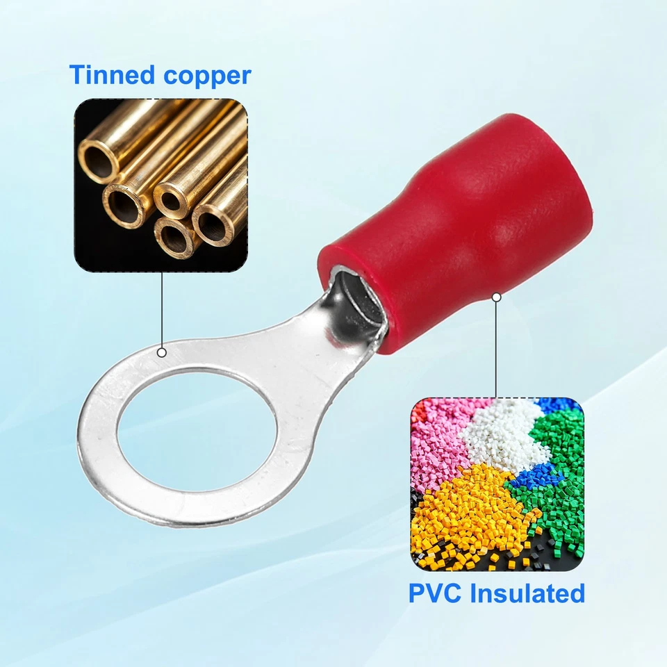 150Pcs Insulated Ring Terminal RVS2-6 Battery Lugs 16-14AWG Crimp Terminals Red - Imagem 3 de 4