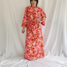 60s/70s Pink Flower Power Maxi Dress