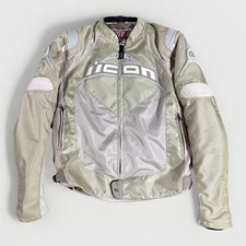 Icon Contra Motorsports Textile Armoured Cream Women's Motorcycle Jacket Size XL