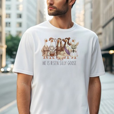 Christian Easter He Is Risen Silly Goose And Sheep Graphic Shirt Full Size S-5XL