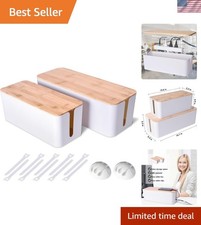 2 Pack Wooden Style Cable Management Box Set Safe Elegant Cord Organizer
